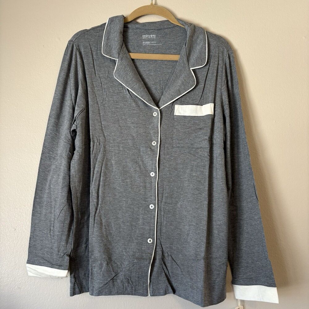 Haven Well Within Women's Size Medium Gray Button Front Sleep Lounge Top NWT
